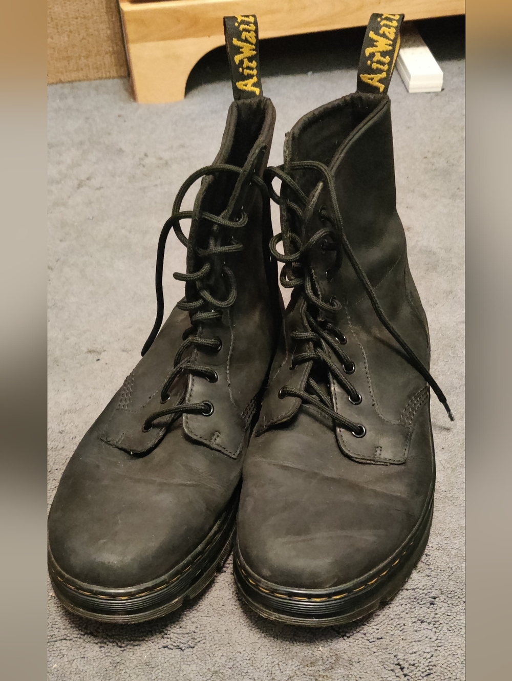 Men's Dr Martens Soft Black Leather Airwair Lace Up Boots Size US 12
